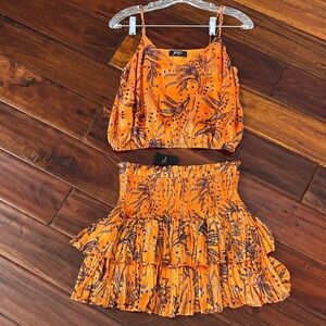 Vibrant Orange Printed 2-piece